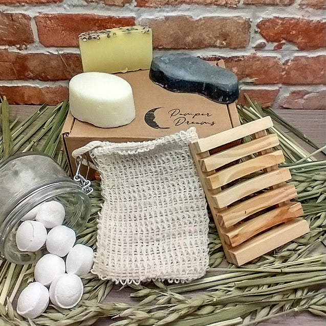 Natures Way Body And Feet Pamper Gift Set With Dark Wood Soap Rack