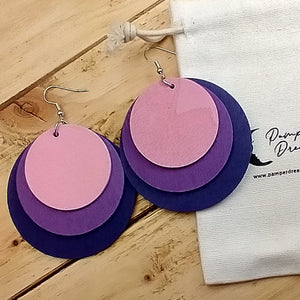 Layered Circles Faux Wood Statement Drop Earrings