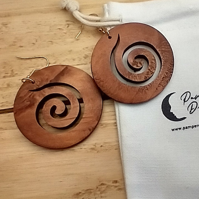Swirl Faux Wood Statement Drop Earrings