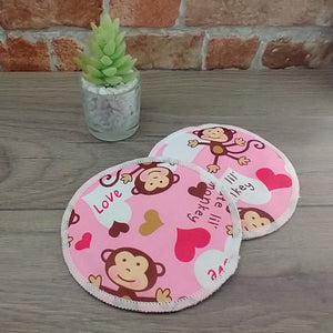 Pink Monkey design reusable triple layer leakproof nursing breast pads 