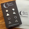 Hypoallergenic Stainless Steel Earrings Set 4 Pairs Silver Colour Round Triangles & Circles